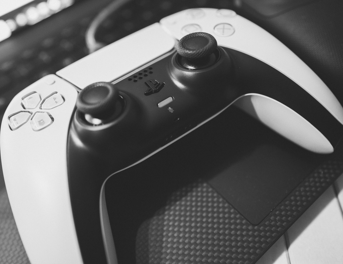 Close-up of a PlayStation DualSense controller