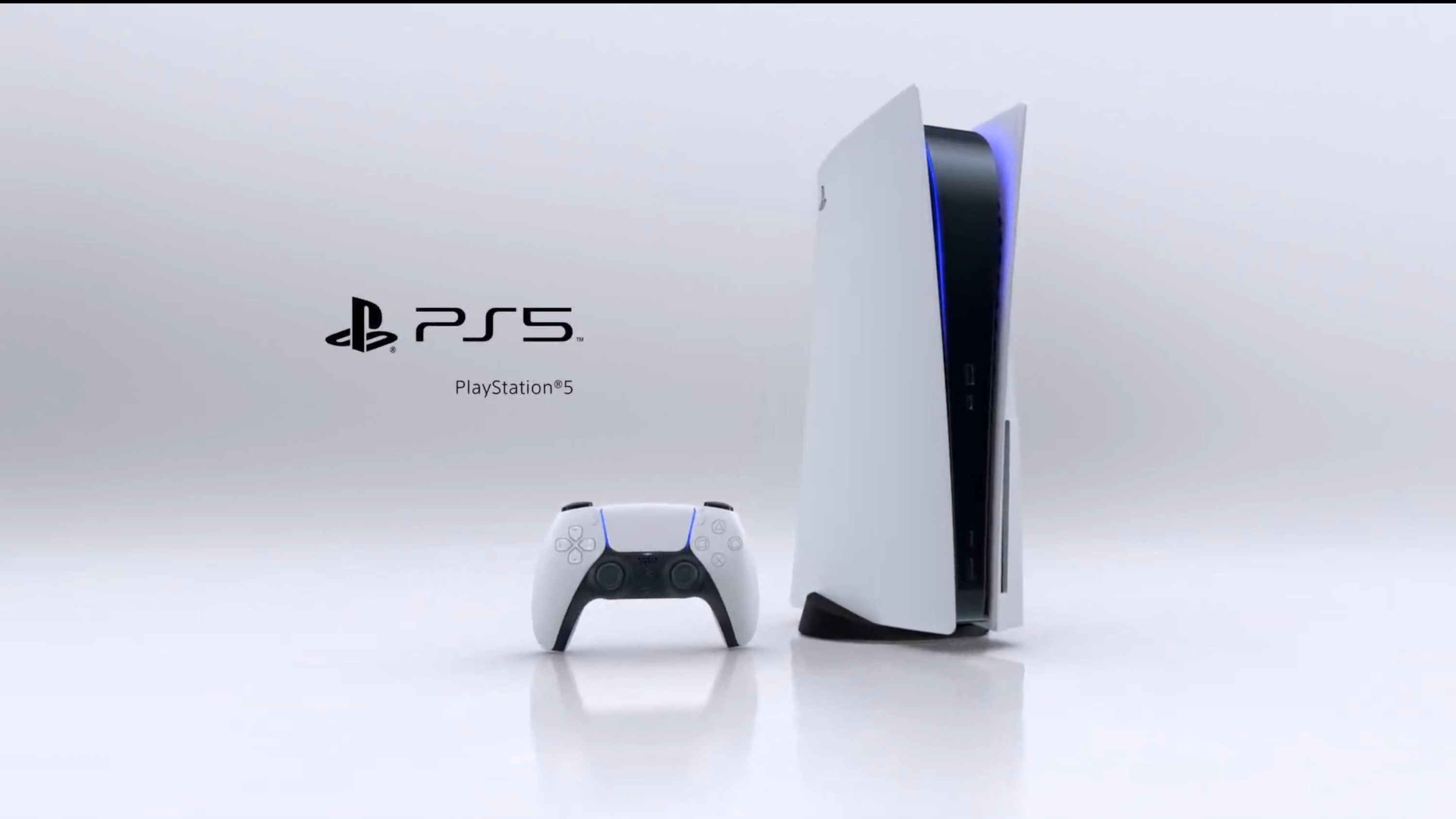 A PlayStation 5 console with a DualSense controller