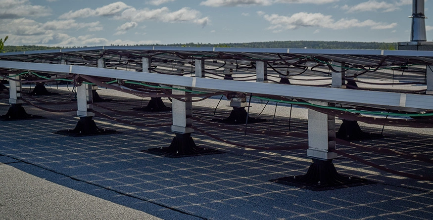 Solar panels mounted above a SOPREMA roof in Dartmouth, Nova Scotia