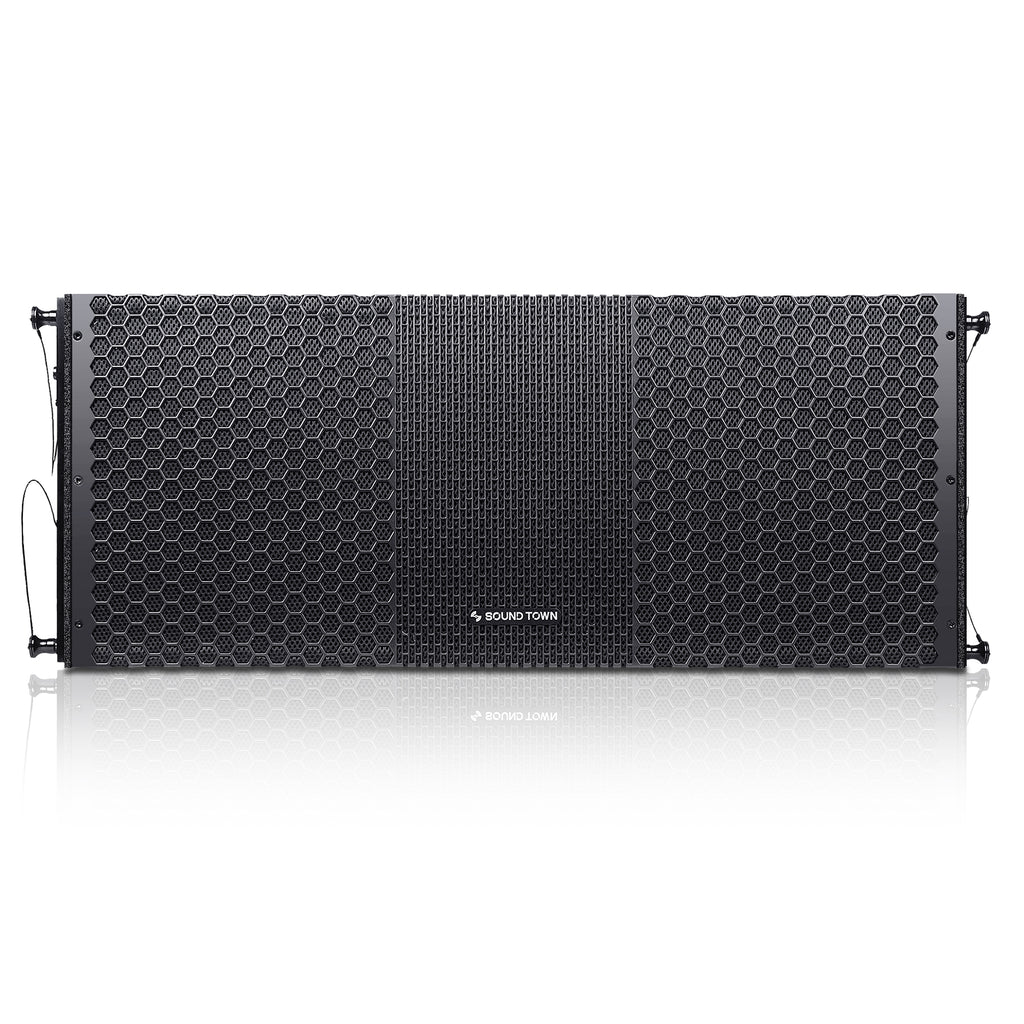 Front view of a Sound Town ZETHUS-210BX4 line array module
