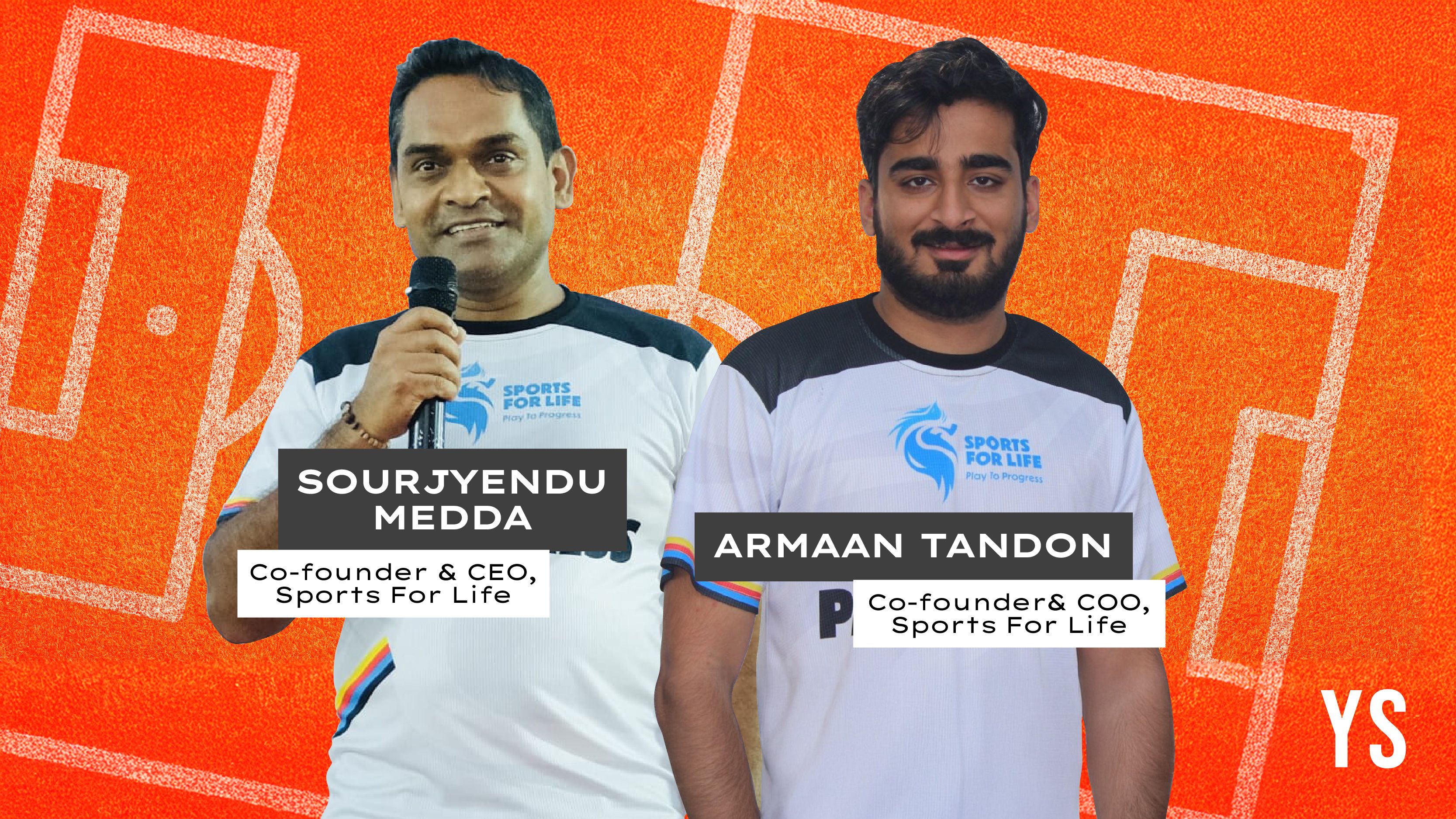 Sports For Life co-founders Sourjyendu Medda and Armaan Tandon in company sports jerseys