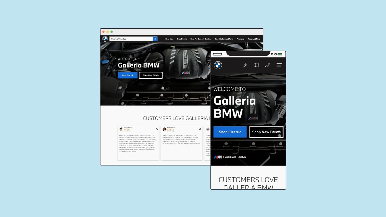 Space Auto’s desktop and mobile dealership website presentation for Galleria BMW