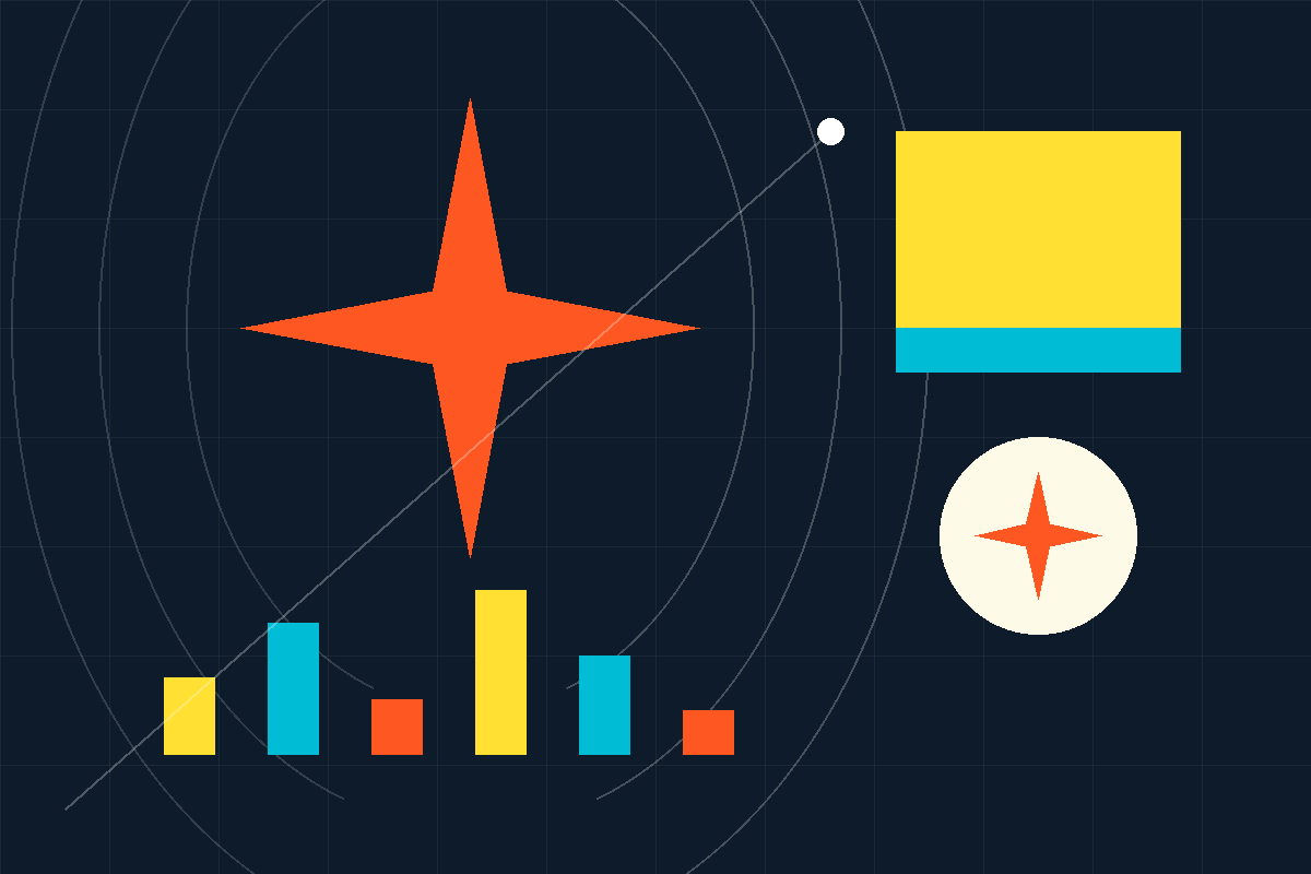 Swiss-style geometric composition using Spacecadet's four-point star, sector bars and orbital arcs
