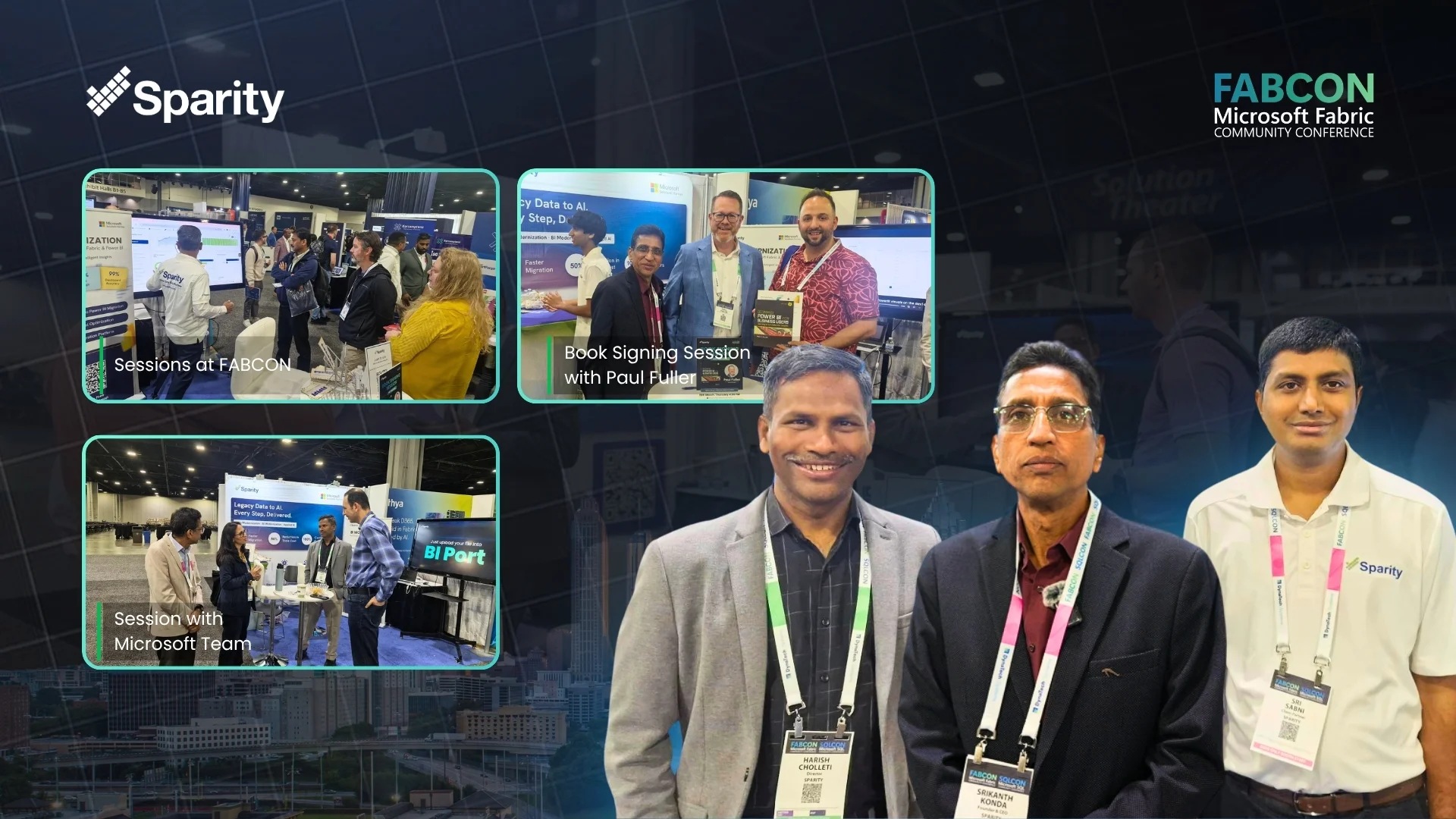 Sparity’s company-published collage of its team, booth demonstrations, and conversations at FABCON 2026