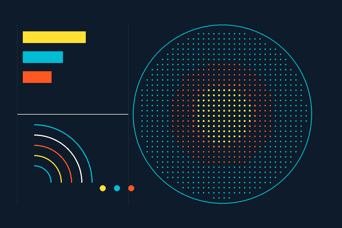 Swiss-style graphic of the Sphere as a dot-matrix LED orb with immersive sound arcs