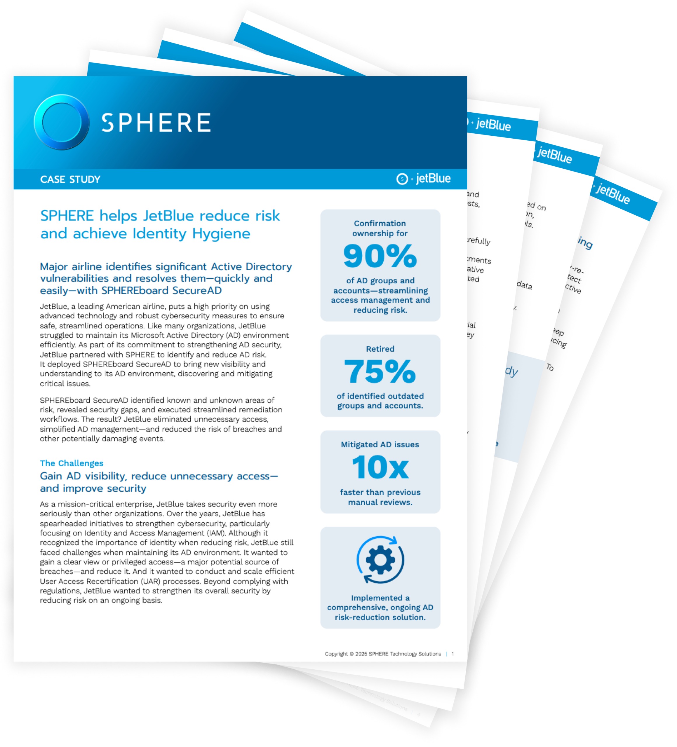 SPHERE and JetBlue case study showing Active Directory cleanup results