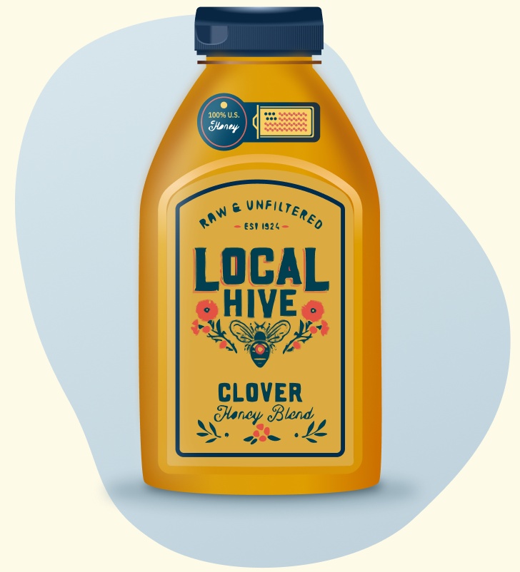 Local Hive Clover raw and unfiltered honey bottle