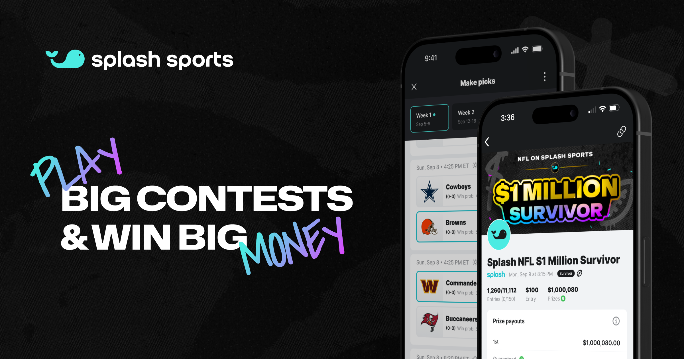 Splash Sports logo and mobile app screenshots
