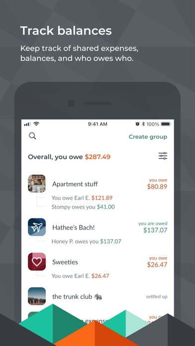 Official Splitwise mobile app screen showing group balances
