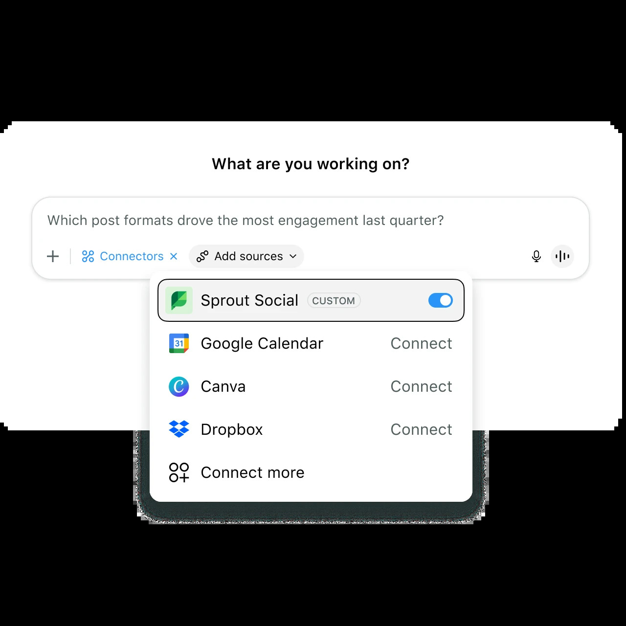 Sprout Social interface connected with ChatGPT for social strategy analysis