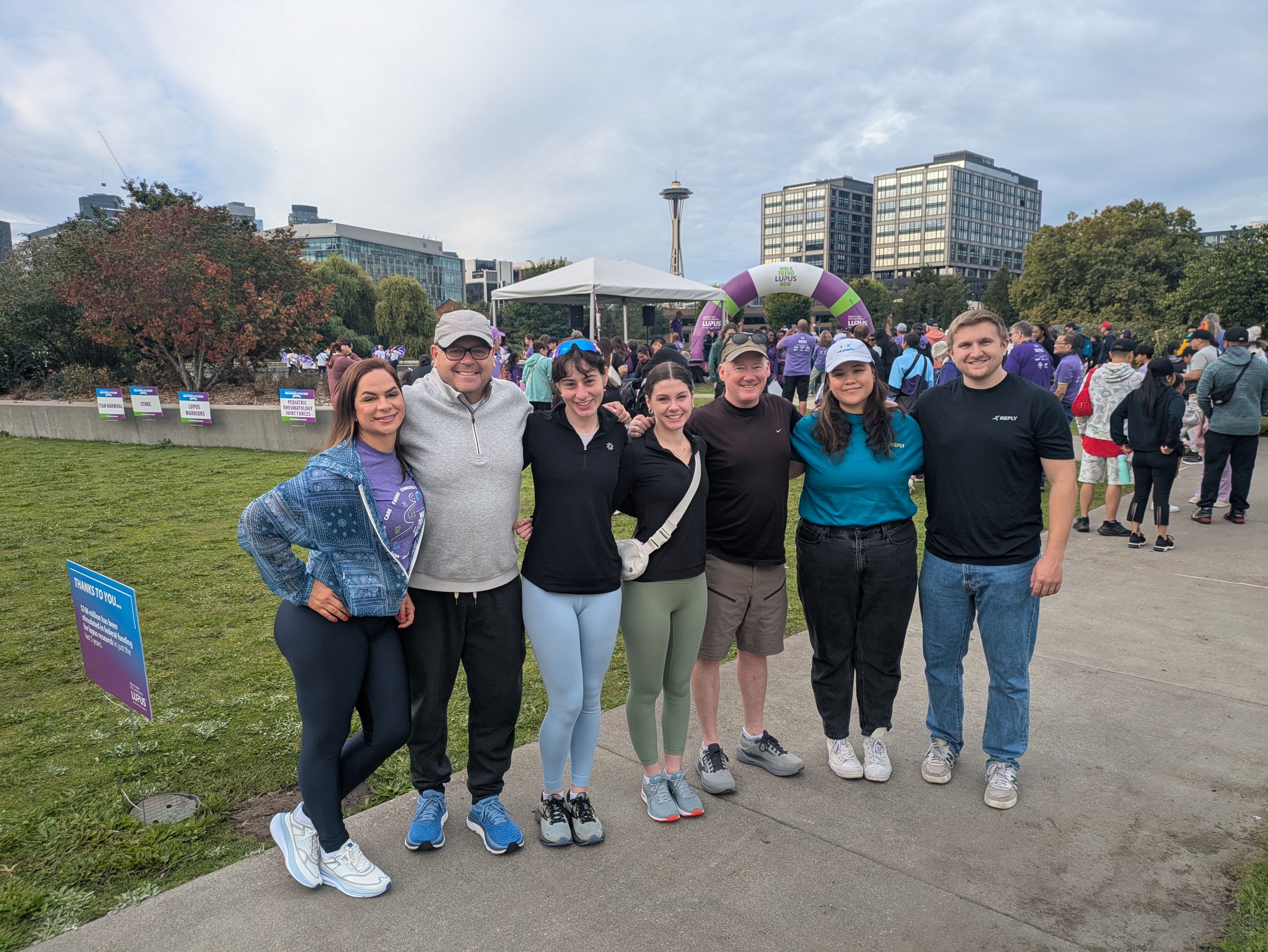 Spur Reply community-event group in Seattle, with the Space Needle in the background