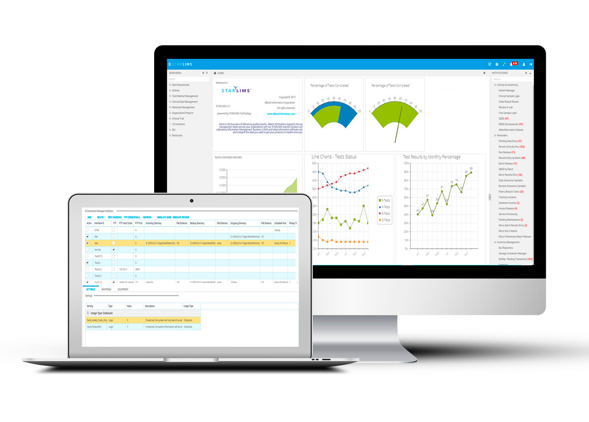 STARLIMS dashboards displayed on a desktop monitor and laptop
