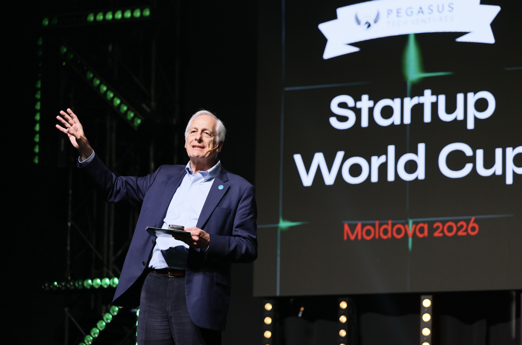 A speaker on the Startup World Cup Moldova 2026 stage