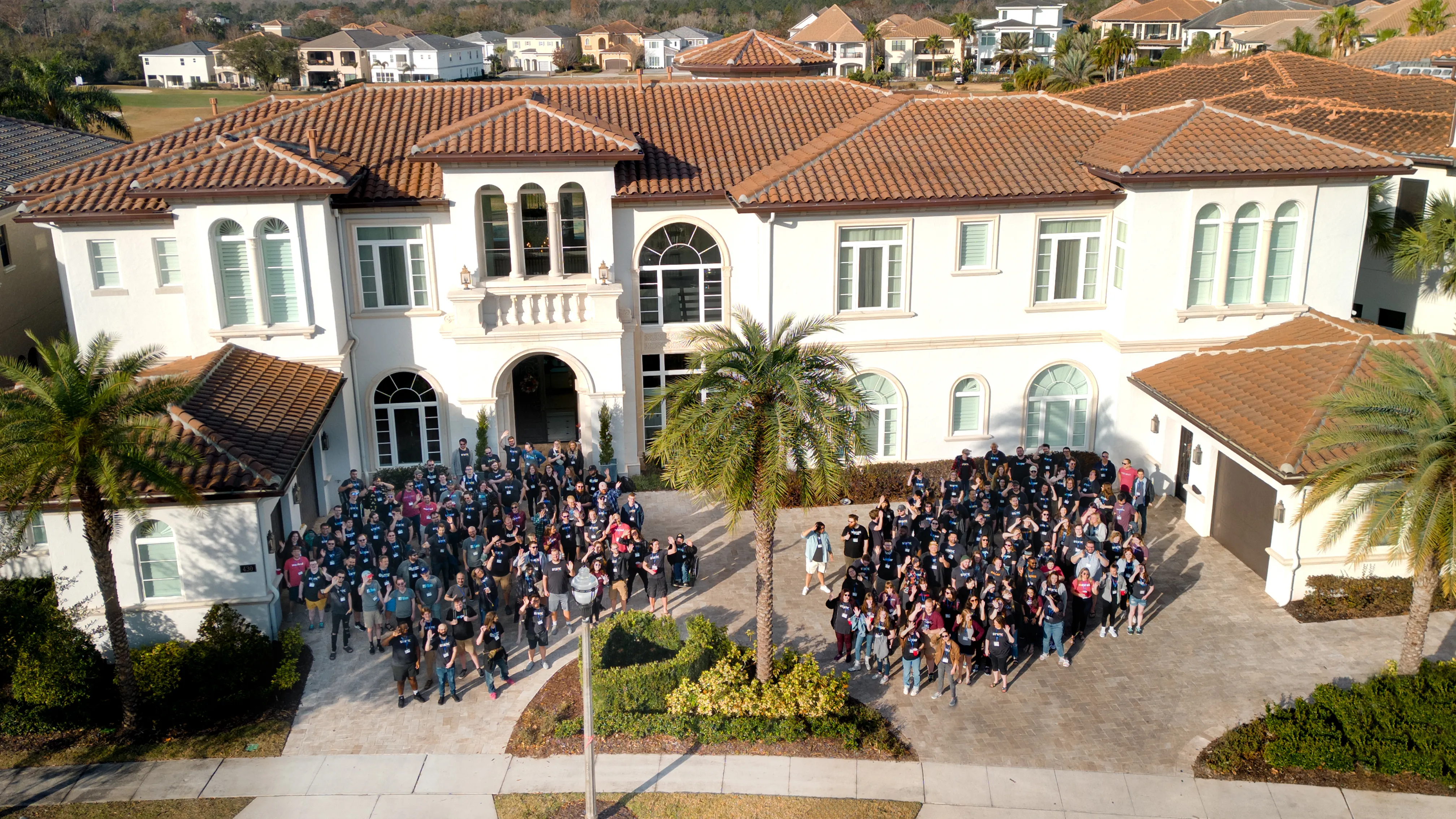 Static Media colleagues gathered outdoors during a team offsite