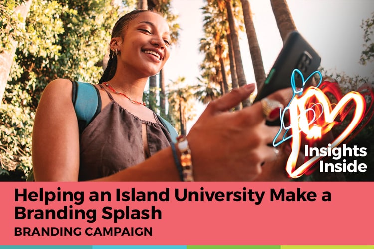 Steel Advertising campaign artwork for Texas A&M University-Corpus Christi showing a student beneath palm trees