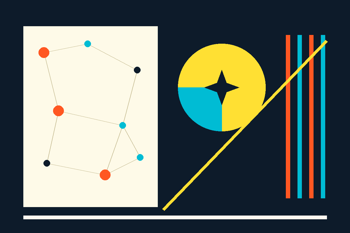 Swiss-style illustration of a payment network and a stylized star