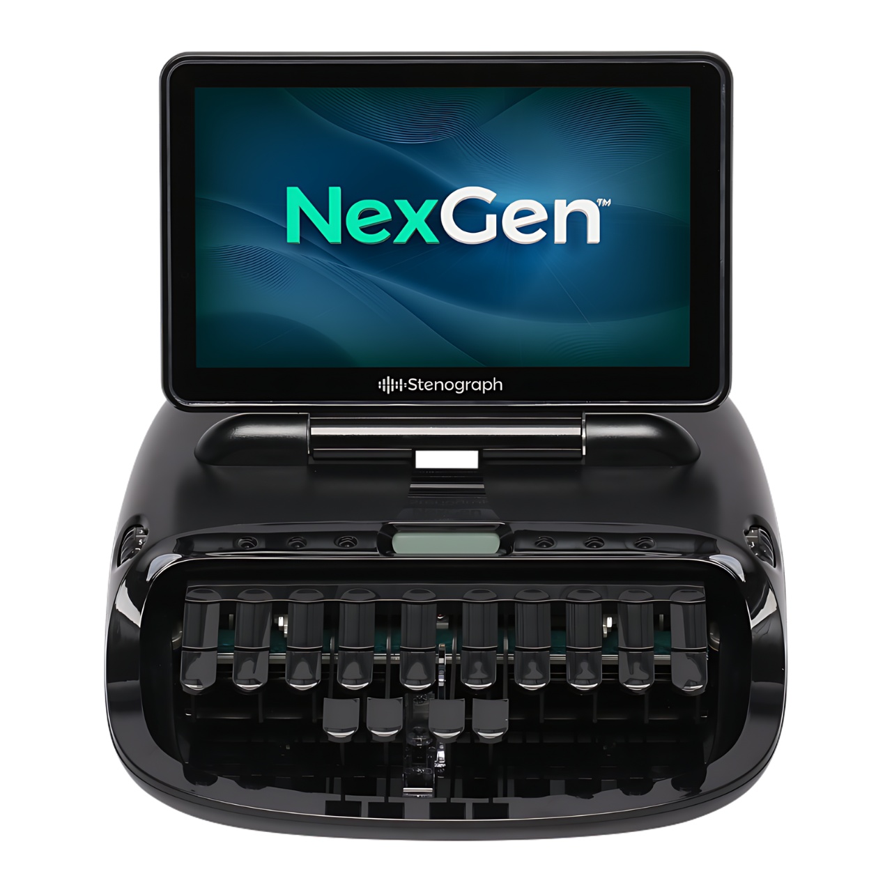 Black NexGen stenographic writer with touchscreen and compact shorthand keyboard