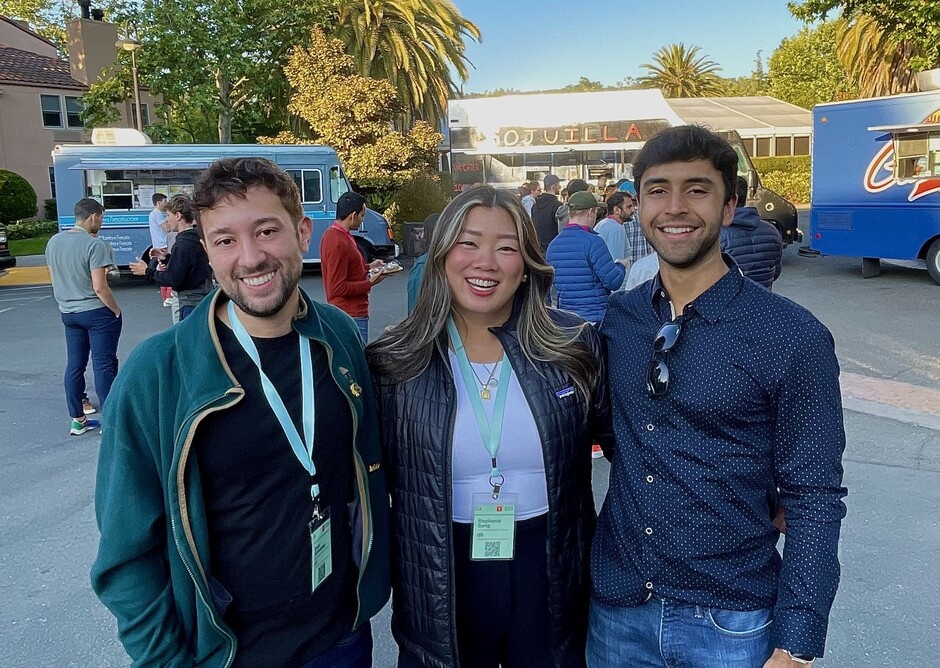 Stephanie Song, center, with her Dili co-founders at an outdoor gathering