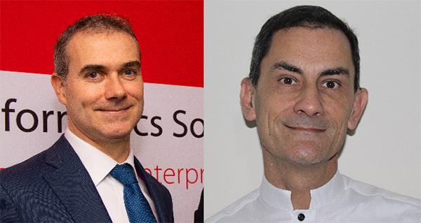 Press photographs of Stephen Gallagher on the left and Arkema research digitalisation director Gérard Guilpain on the right