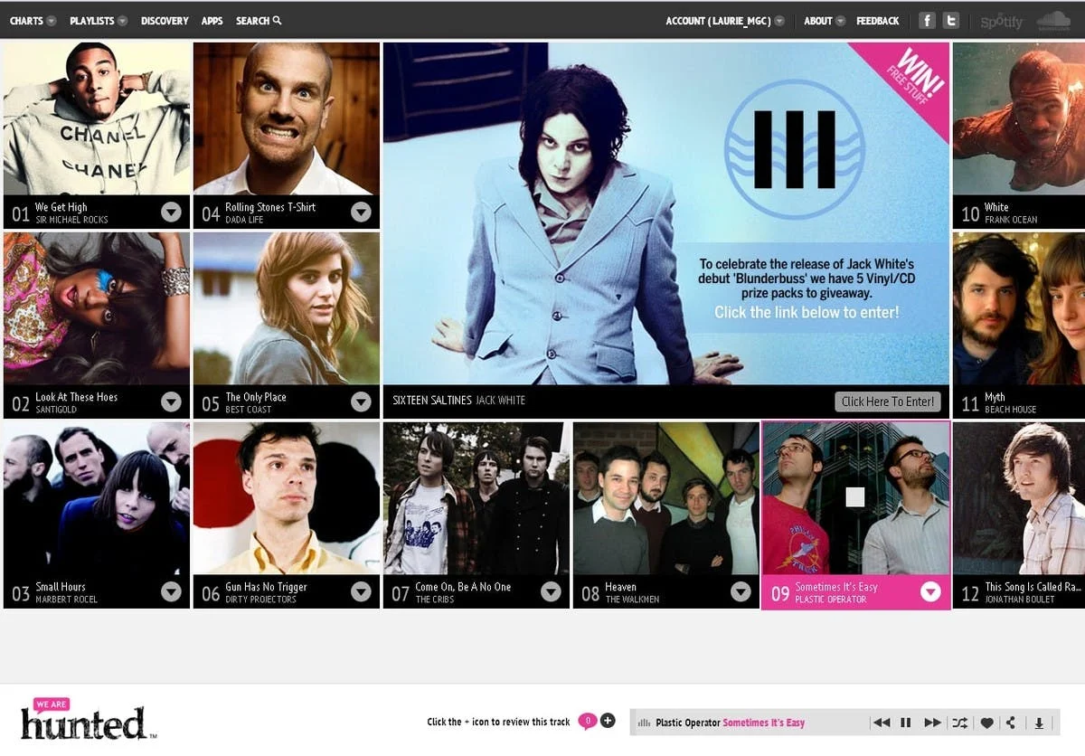 Archive screenshot of We Are Hunted, showing its image-led music discovery interface