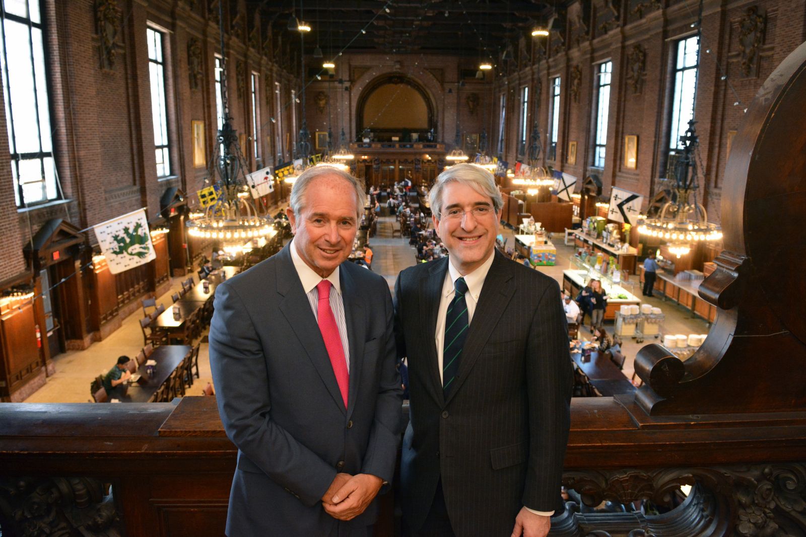 Stephen Schwarzman with Yale President Peter Salovey in Yale’s Commons, 2015