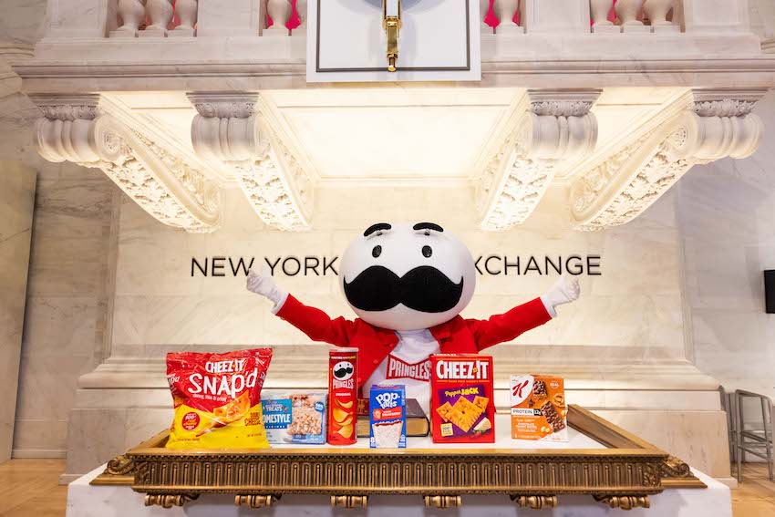 The Pringles mascot at Kellanova’s New York Stock Exchange launch celebration