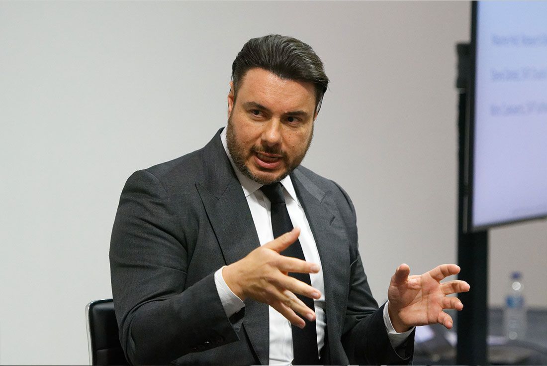 Steve Daheb speaking during an Oracle event