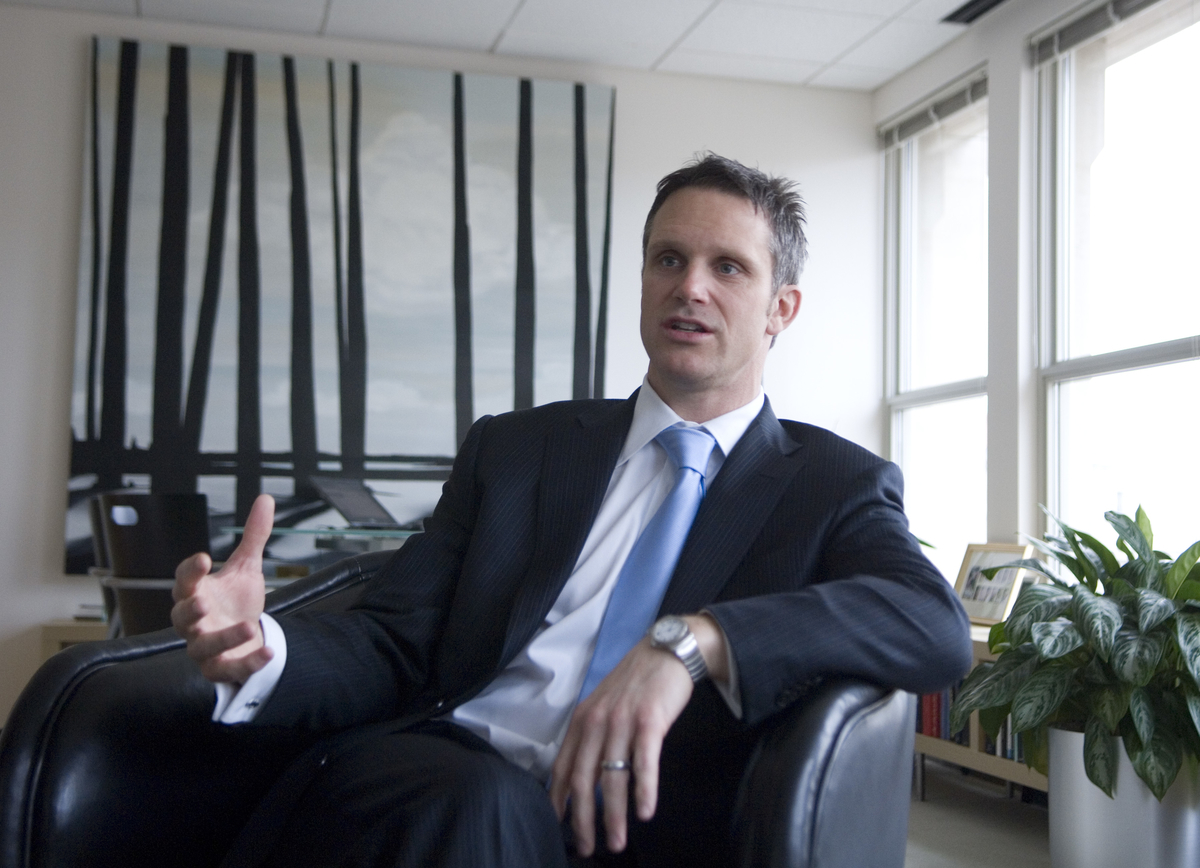 Steve McBee seated in a Washington office, gesturing during an interview