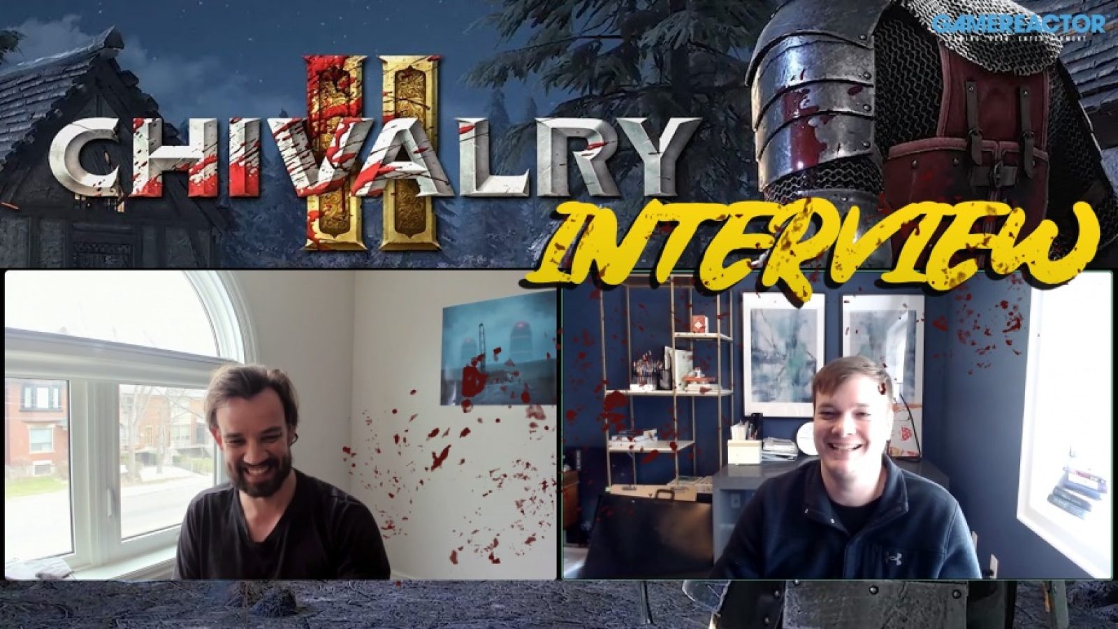 Rasmus Löfström and Steve Piggott speaking in a split-screen Chivalry 2 video interview