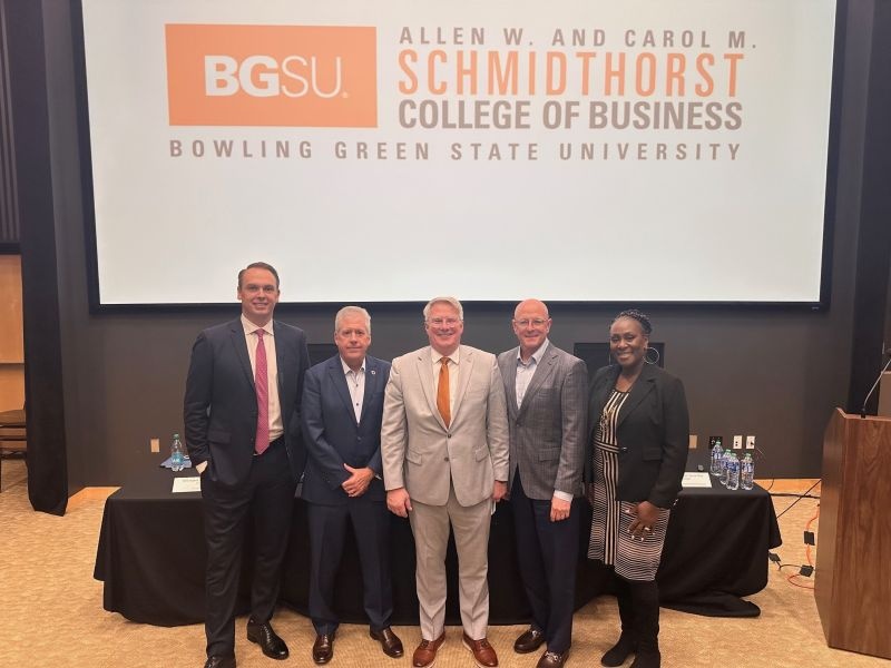 Steve Spray, second from right, with fellow participants at Bowling Green State University’s insurance leadership panel