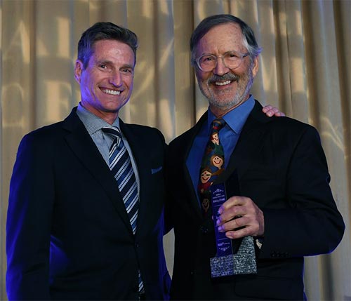 Jim Taiclet, left, with Steven Dodge at Dodge's 2018 Hall of Fame induction