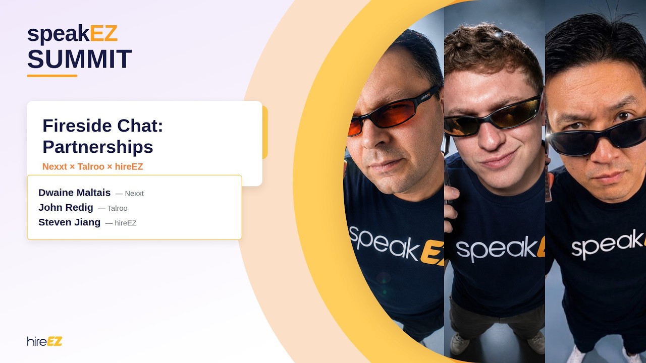 speakEZ Summit promotional image showing Dwaine Maltais, John Redig and Steven Jiang in sunglasses
