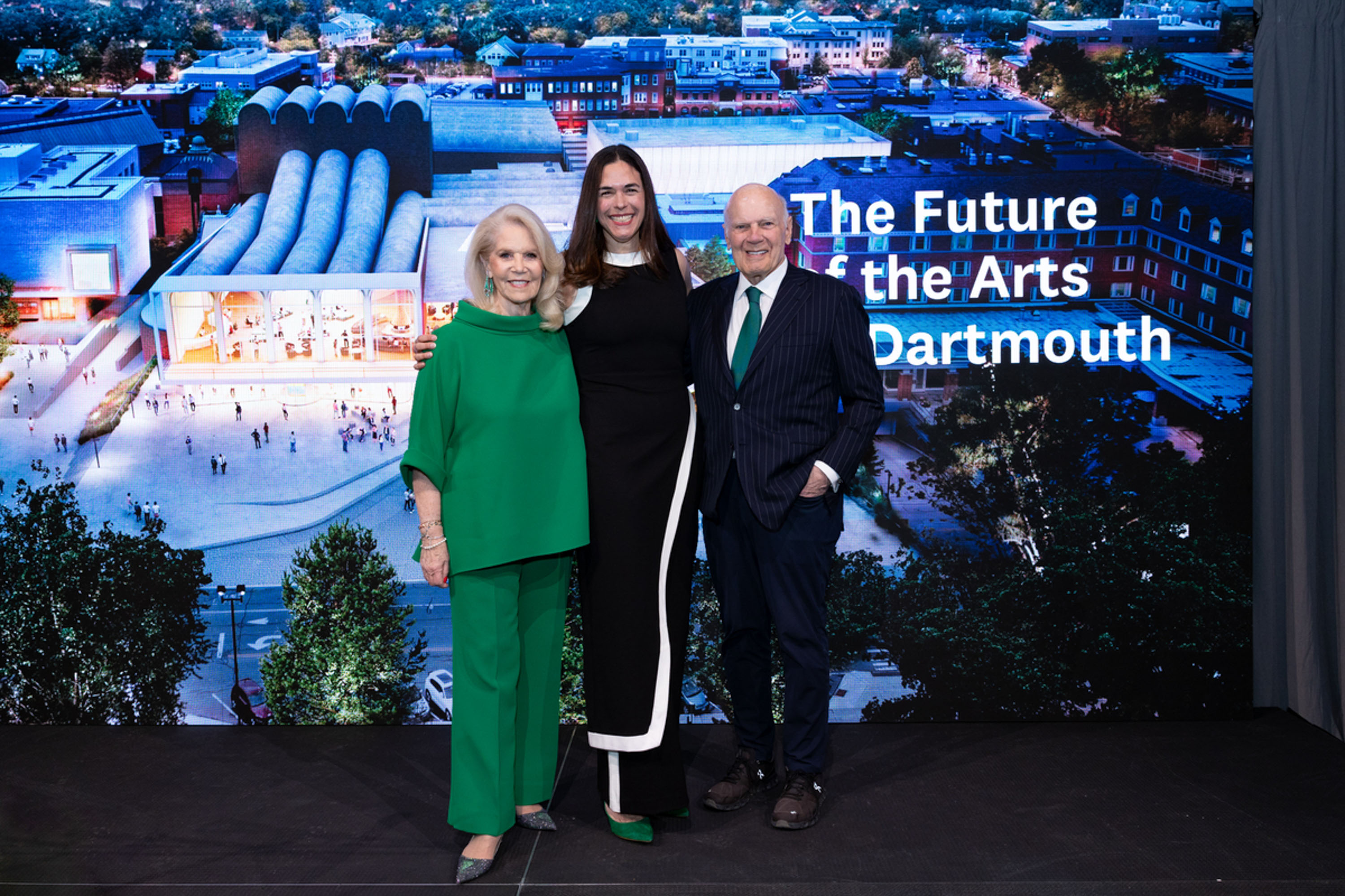 Daryl Roth, Dartmouth president Sian Leah Beilock and Steven Roth at Lincoln Center in April 2024.