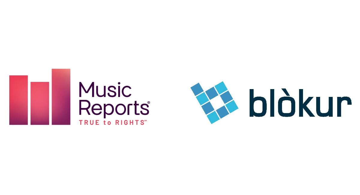 Music Reports and Blokur wordmarks joined by a plus sign