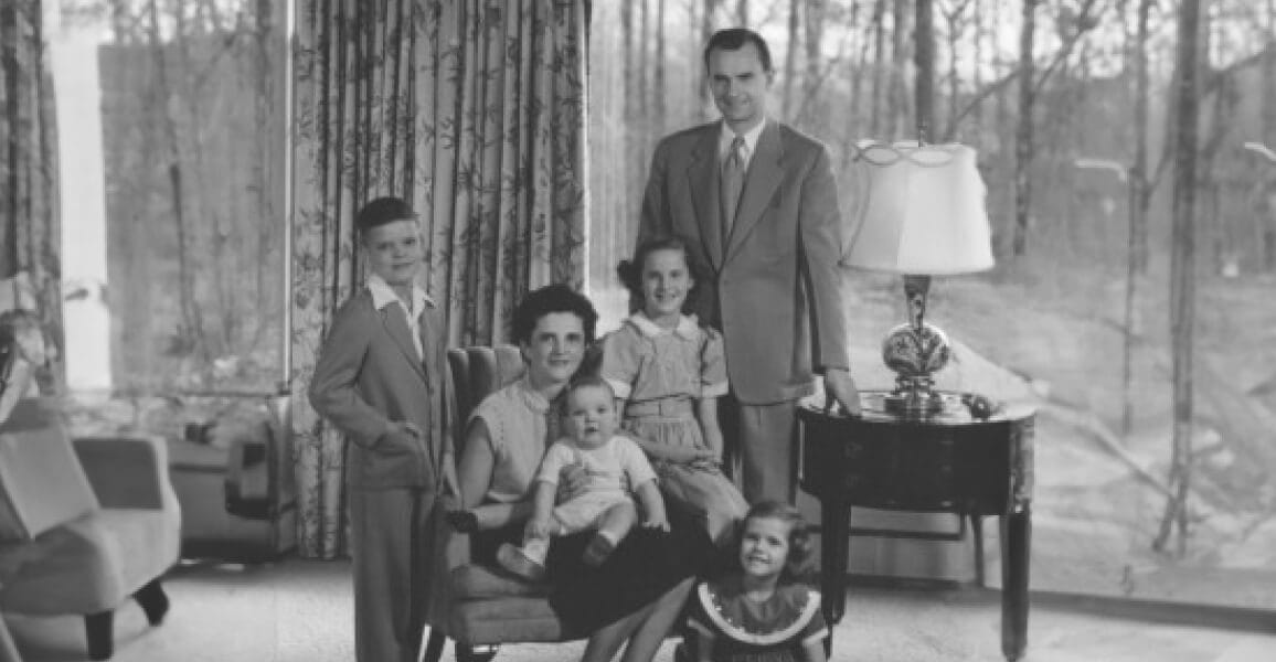 Archival family photograph of Stewart and Jane Bainum with their four children
