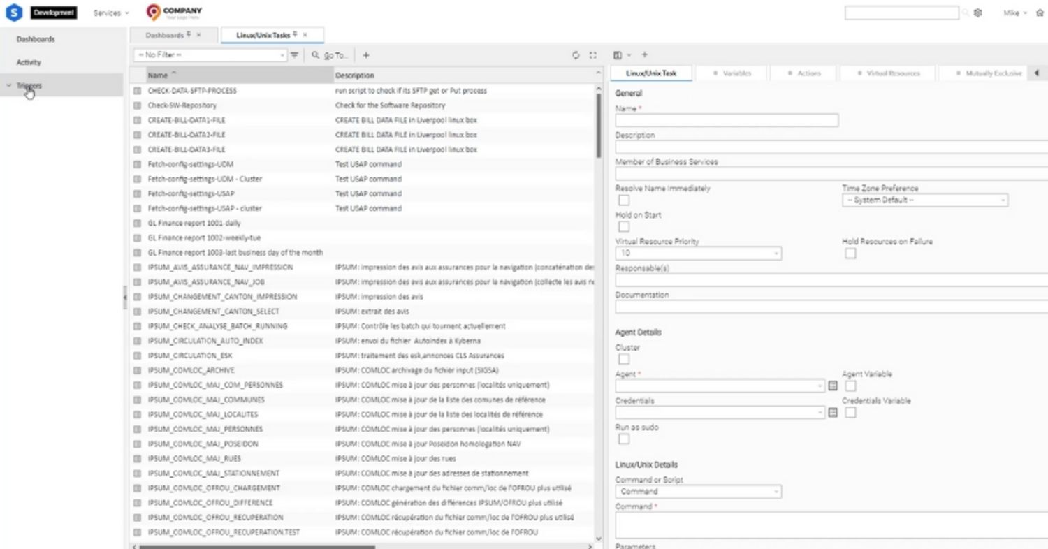 Stonebranch Universal Automation Center 7.2 interface with navigation, task list, and configuration panels