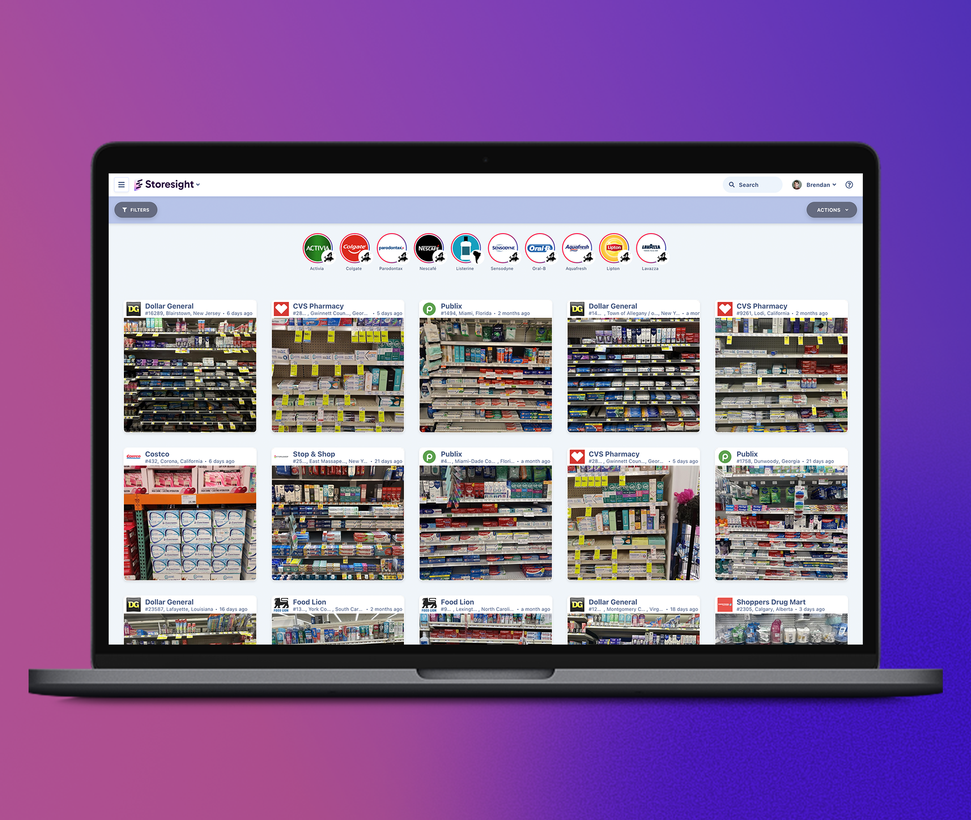 Storesight interface showing a searchable grid of store shelf photographs