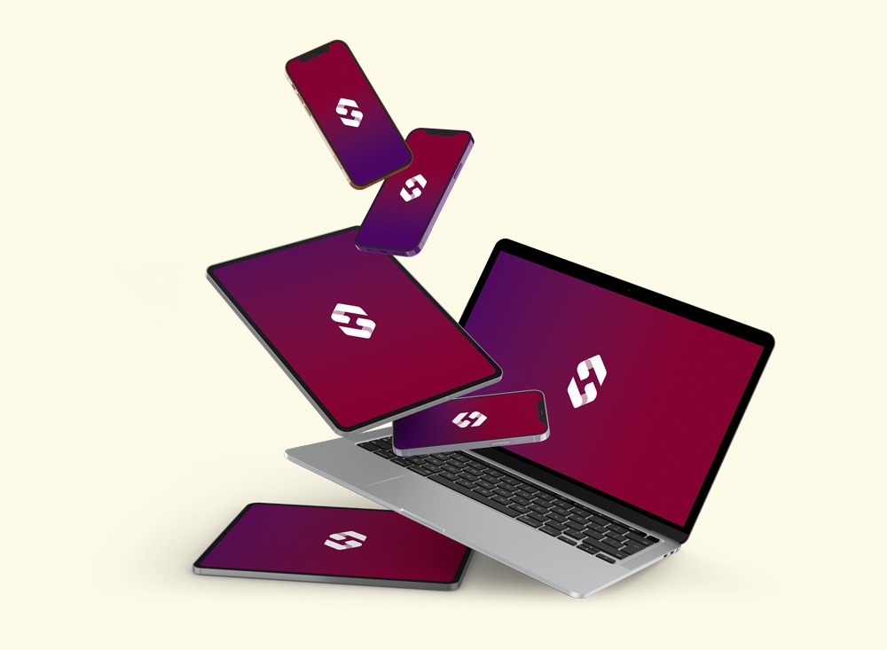 Streamline promotional rendering of SmartCare-branded phones, tablets, and a laptop