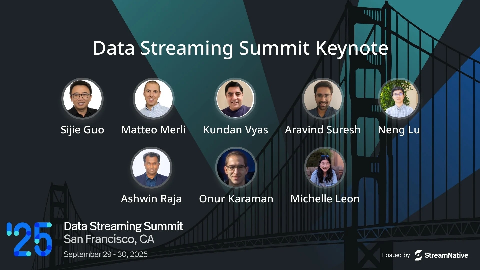 Data Streaming Summit keynote poster featuring Sijie Guo, Matteo Merli and fellow speakers