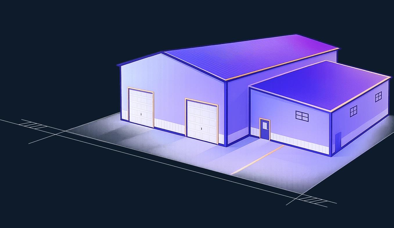 Stridely’s illustration of a purple pre-engineered building model
