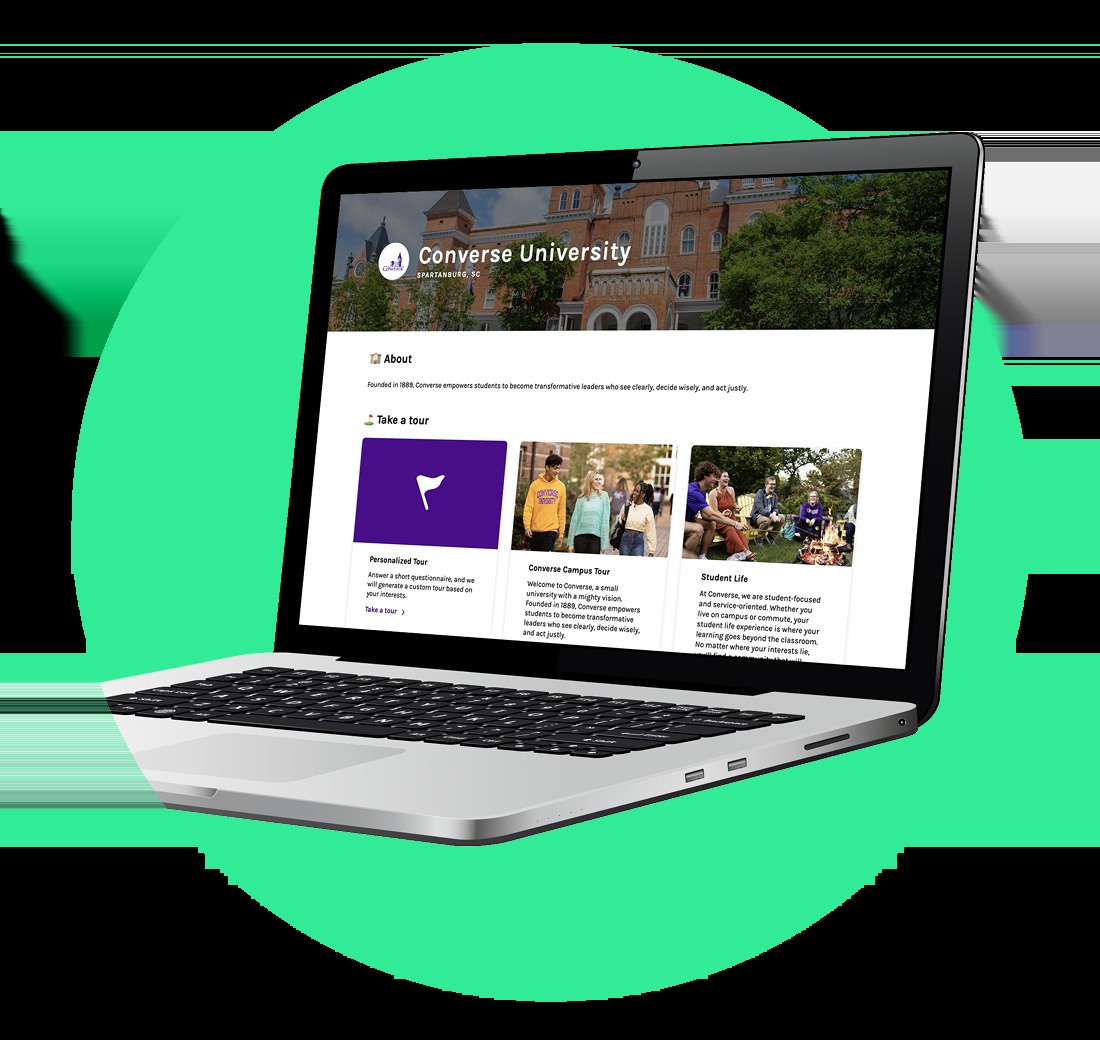 StudentBridge virtual tour for Converse University on a laptop