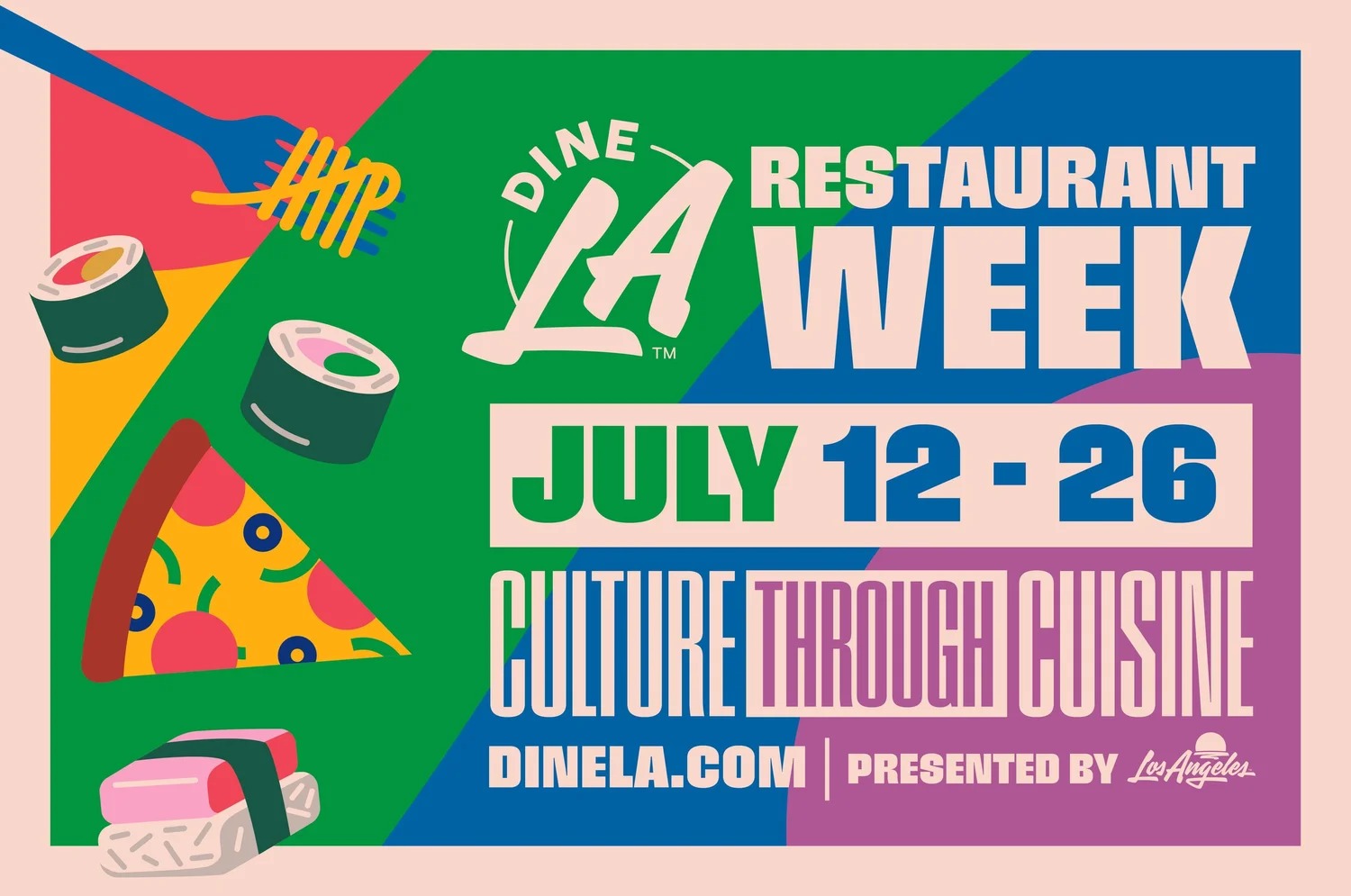 Colorful illustrated Dine LA Restaurant Week campaign artwork