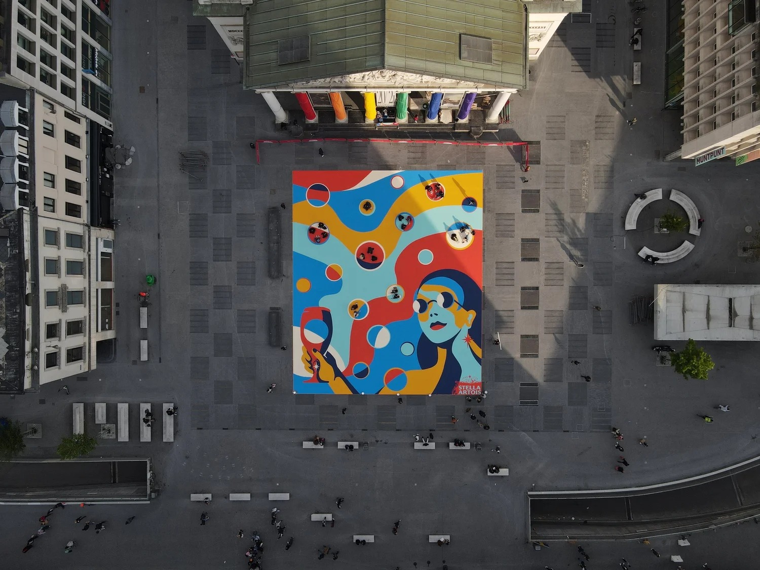 Large Stella Artois Together Apart floor mural at the Truman Brewery in London