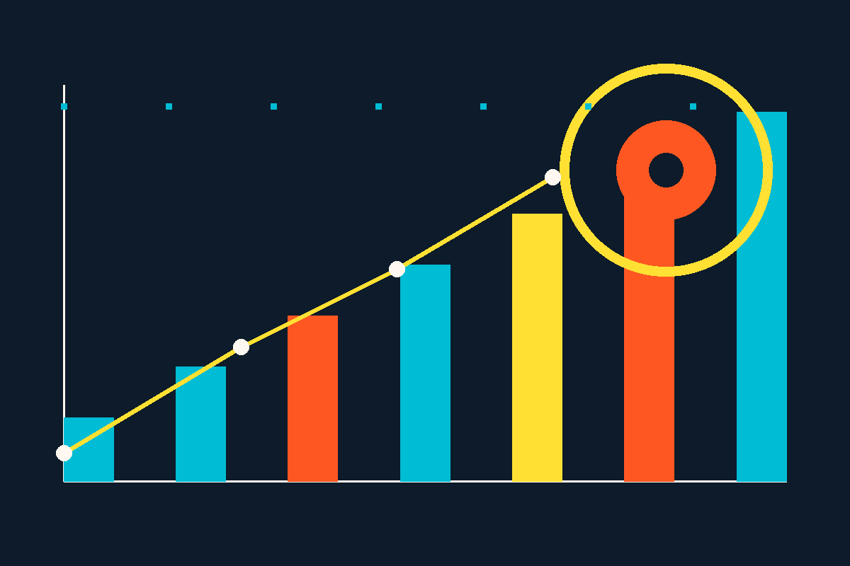 Swiss-style graphic of ascending bars and a target