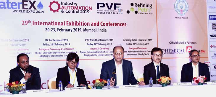 Five panelists at ChemTECH 2019 in Mumbai; Subramanyam Kasibhat sits second from the left.