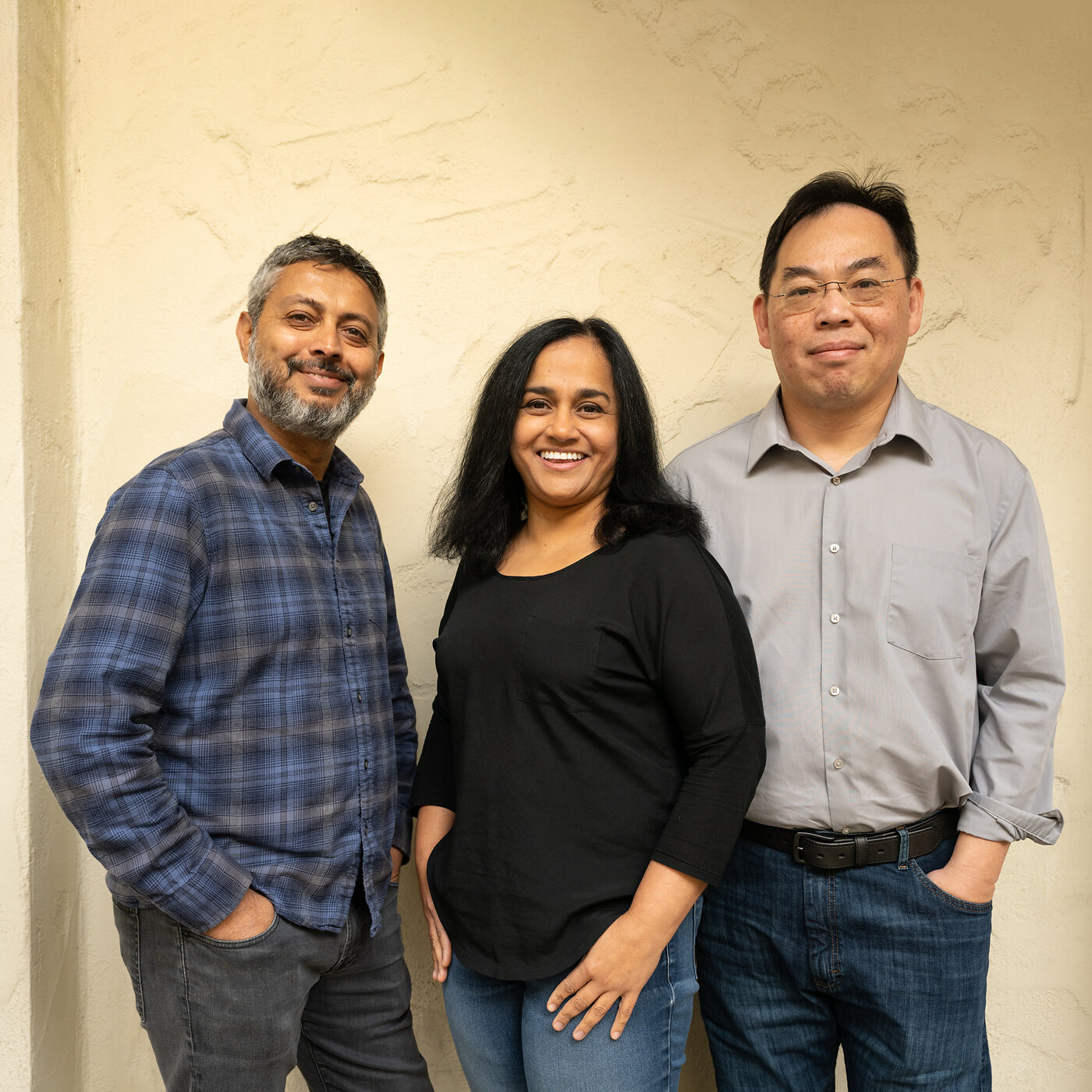 ORO Labs co-founders Sudhir Bhojwani, Lalitha Rajagopalan and Yuan Tung standing together