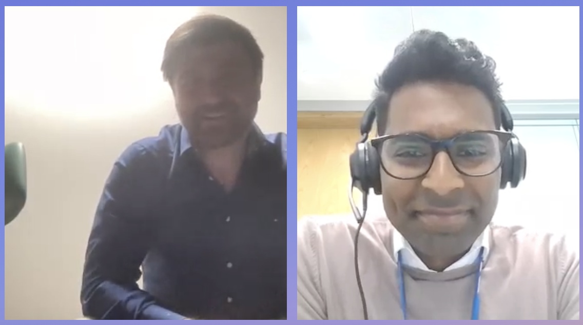 Sultan Saidov, left, speaking remotely with National Grid recruitment leader Darren Peiris