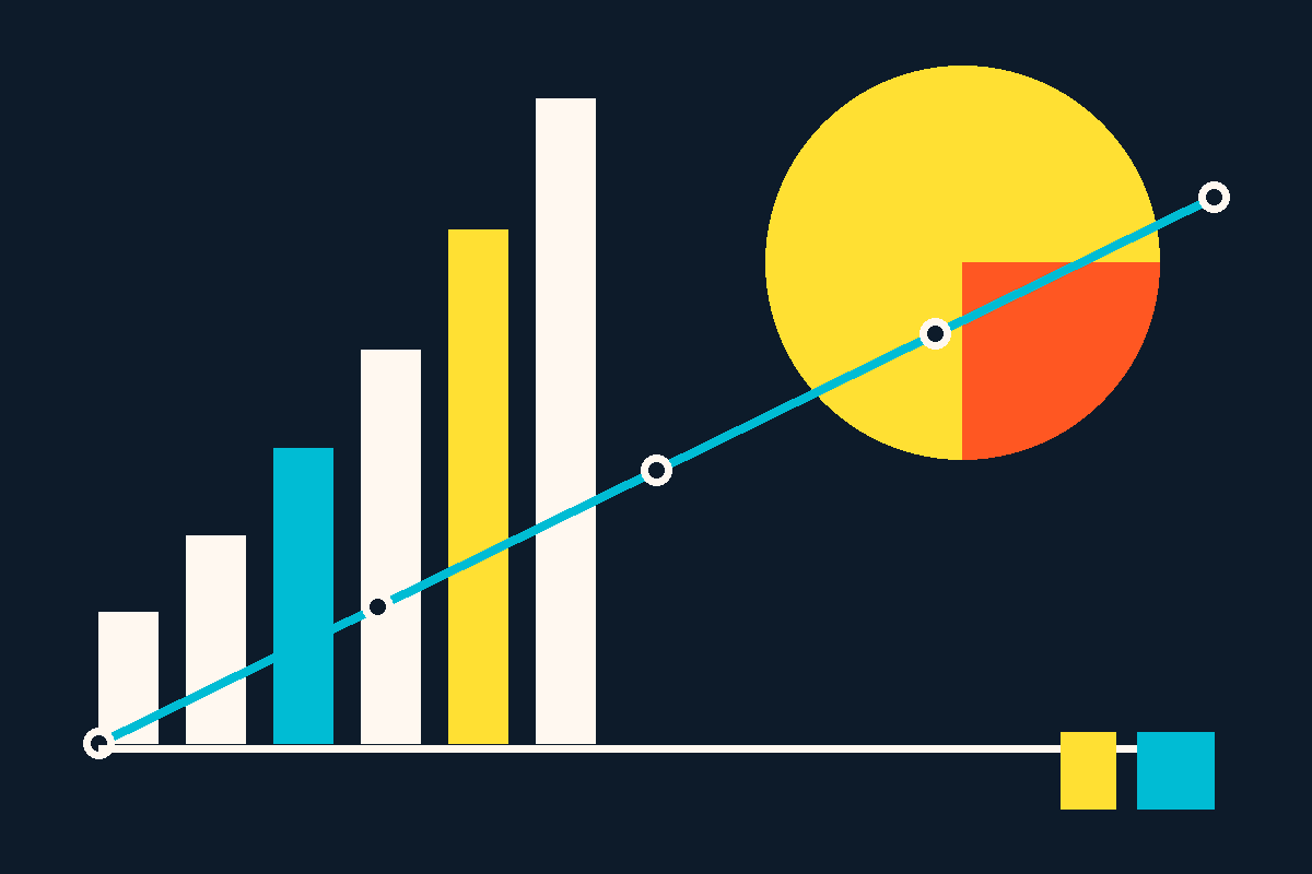 Swiss-style graphic of ascending bars and a rising trend line representing growth-equity compounding