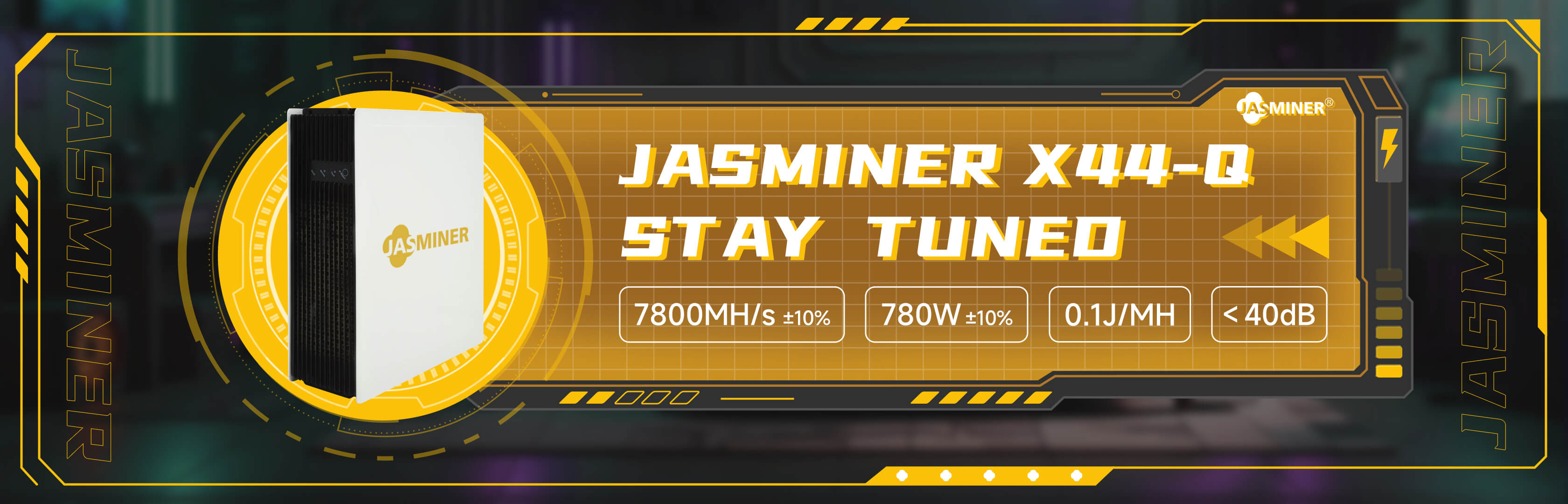 Jasminer X4-E II product banner showing a mining unit and its published specifications