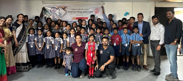 Students, teachers and participants gathered for the VoIP Office and American Telugu Association educational initiative in Hyderabad